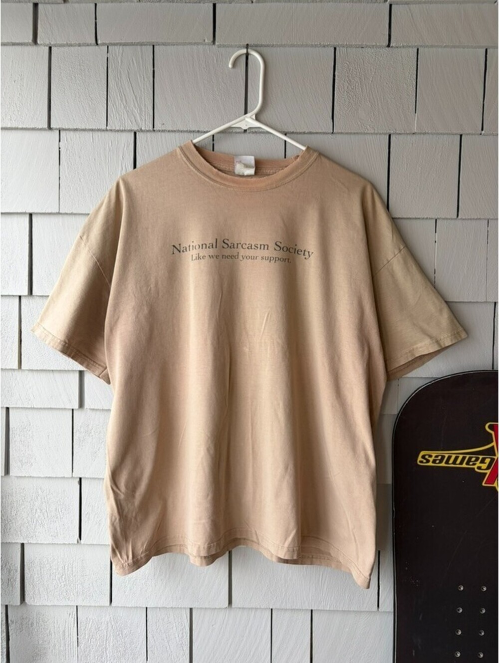 Vintage National Sarcasm Society Tee Y2K Mens XL Tan Hanes Beefy Boxy Funny Tee